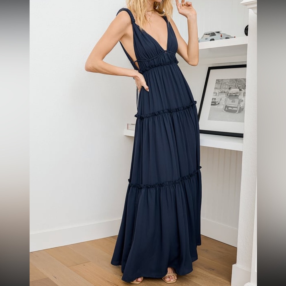 Lulus show your affection navy blue tiered ruffled maxi dress